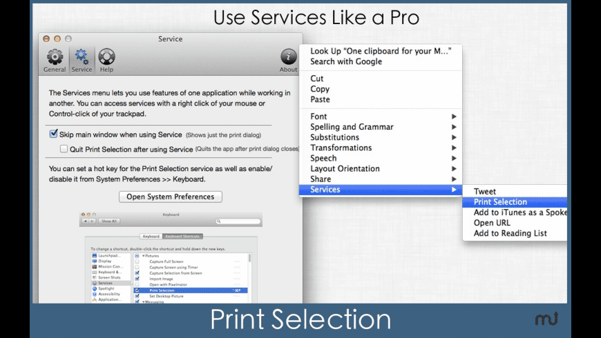 Print selection on mac